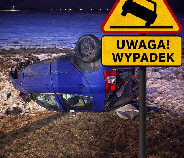 Prawie 3 promile, zakaz jazdy i dachowanie w rowie