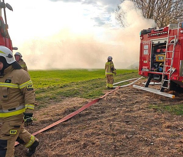 Pożar w Strzegocinie. Spłonęły stare belki słomy