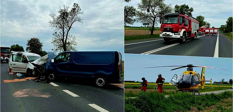 Wypadek dwóch busów w Daszynie: na miejscu lądował helikopter
